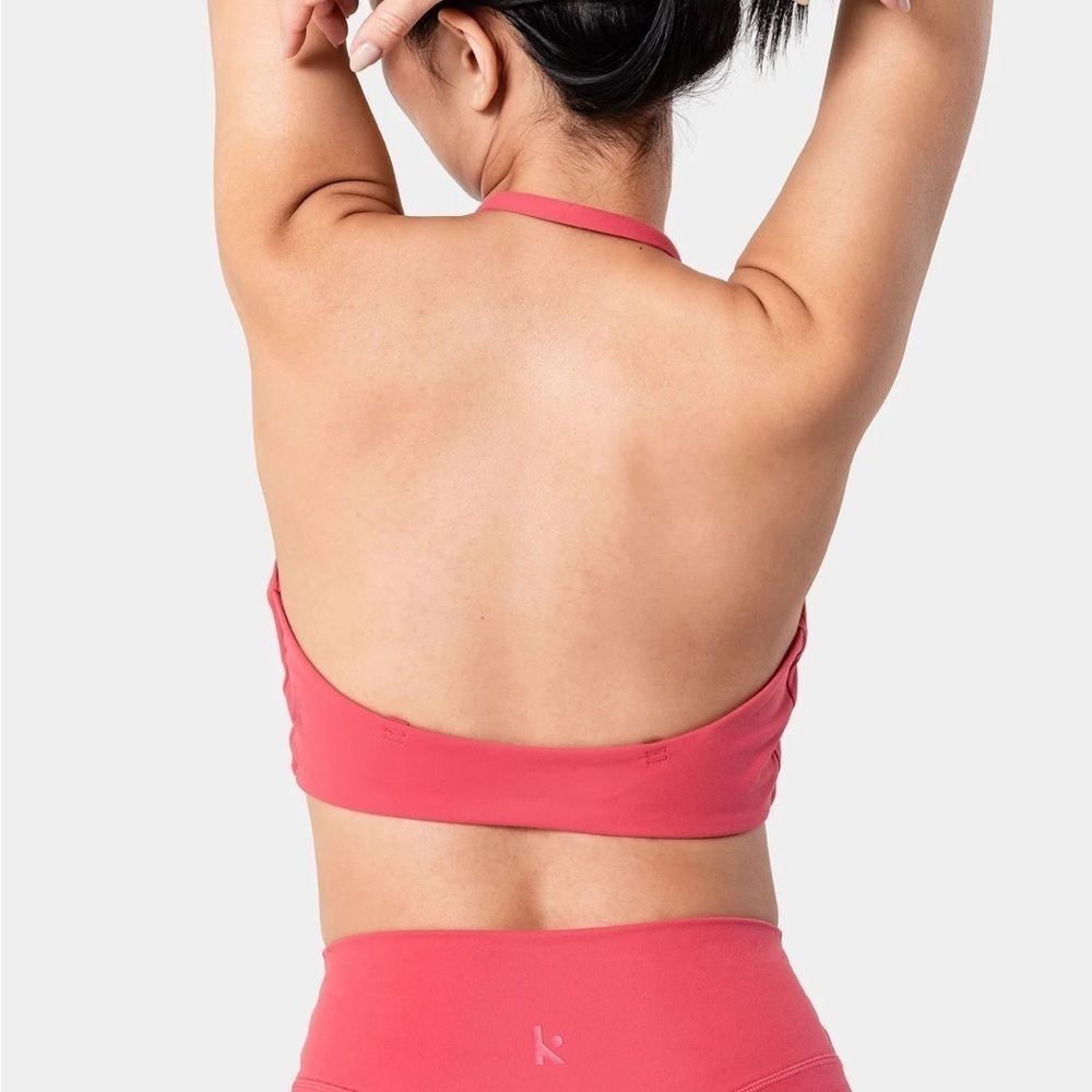 Kamo Fitness Emily Sports Bra - Holly Berry Large Pinky Peach Halter Crisscross — image 2 of 8